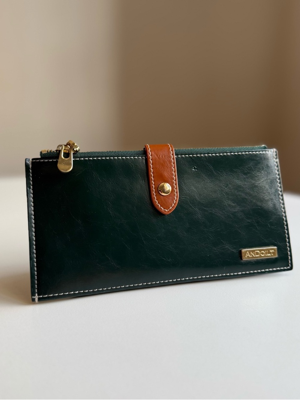 AnDoilt Genuine Leather Credit Card ID Bills Green Wallet Slim Bifold Purse - Picture 14 of 14